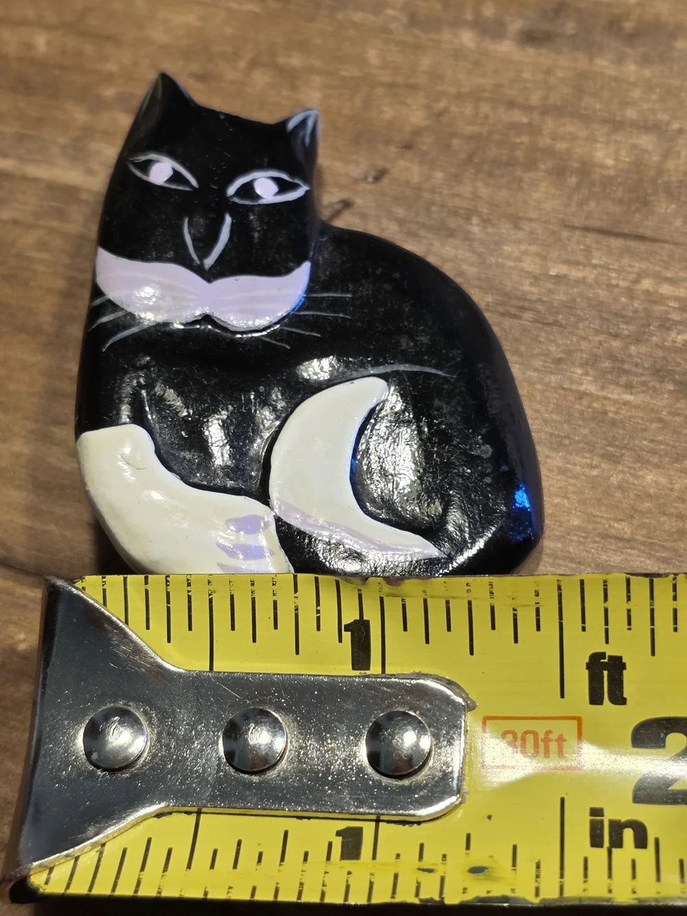 Folk Art Cat Pin Handpainted Wood